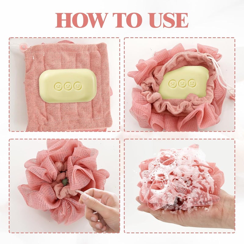 PKRFCJ 3 Pcs Soap Bar Loofah, 2 in 1 Bar Soap Loofah Pouch Can Hold Soap Effective Exfoliation for Bathing (Khaki+ Beige + Pink) - Image 3